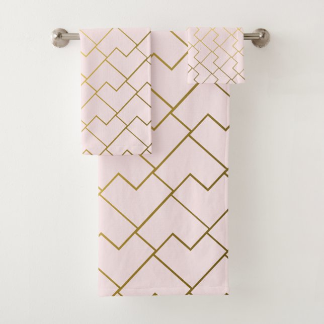 Conjunto De Toalhas Padrão de Azulejos de Blush Geométrico de Ouro Tre (Insitu)