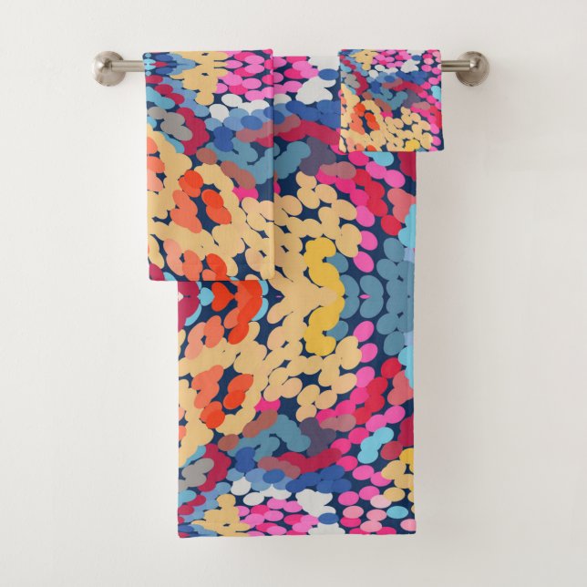 Conjunto De Toalhas Padrão de Azulejos de Flores Listradas de Plumeria (Insitu)