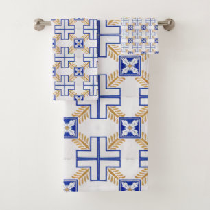 Conjunto De Toalhas Padrão de Azulejos Portugueses Azulejo Amarelo Azu