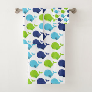 Conjunto De Toalhas Padrão De Baleias, Baleias Cutas, Animais Do Mar