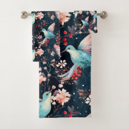 Conjunto De Toalhas Padrão de Beija-flores de Inverno