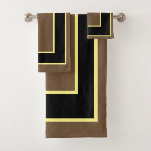 Conjunto De Toalhas Padrão de Bloco Amarelo Preto-Castanho