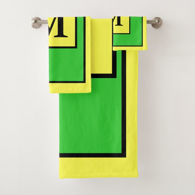 Conjunto De Toalhas Padrão de Bloco Monograma Verde de Limão (Insitu)