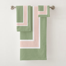 Conjunto De Toalhas Padrão de Bloco Verde e Cor-de-Rosa Esmaecida