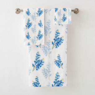 Conjunto De Toalhas Padrão de Bluebonnet de aquarela