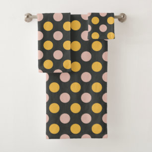 Conjunto De Toalhas Padrão de Bolinhas amarelo-mostarda e rosa