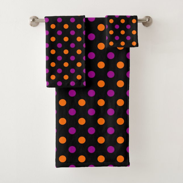 Conjunto De Toalhas Padrão de bolinhas laranja roxo preto (Insitu)