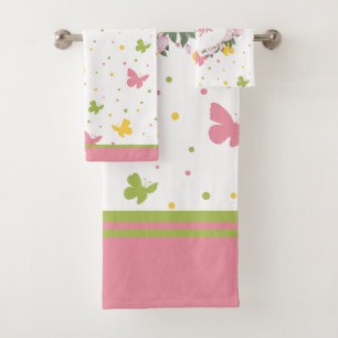 Conjunto De Toalhas Padrão de Borboleta de Pastel com Flores e Nome