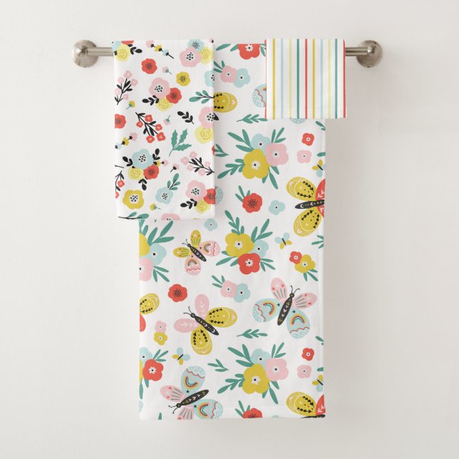 Conjunto De Toalhas Padrão de Borboleta e Floral  (Insitu)