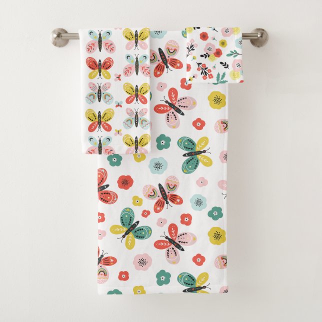 Conjunto De Toalhas Padrão de Borboleta e Floral  (Insitu)