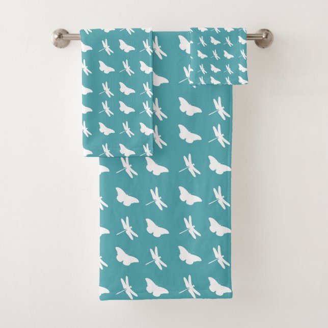 Conjunto De Toalhas Padrão de Borboleta e Libélula Azul e Branco (Insitu)