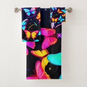 Conjunto De Toalhas Padrão de Borboleta Neon