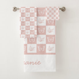 Conjunto De Toalhas Padrão de borboleta rosa e branca, branco, persona