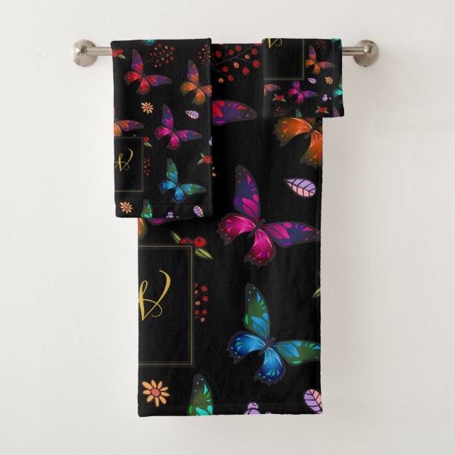 Conjunto De Toalhas Padrão de borboletas de Rico chic monogramadas (Insitu)