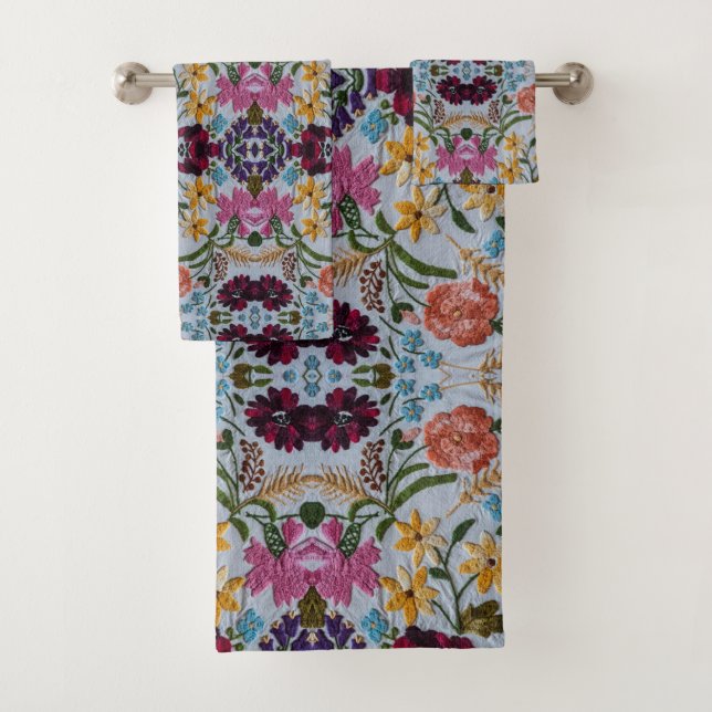 Conjunto De Toalhas Padrão de bordado floral com flores lindas (Insitu)