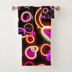Conjunto De Toalhas Padrão de brilho de neon vibrante