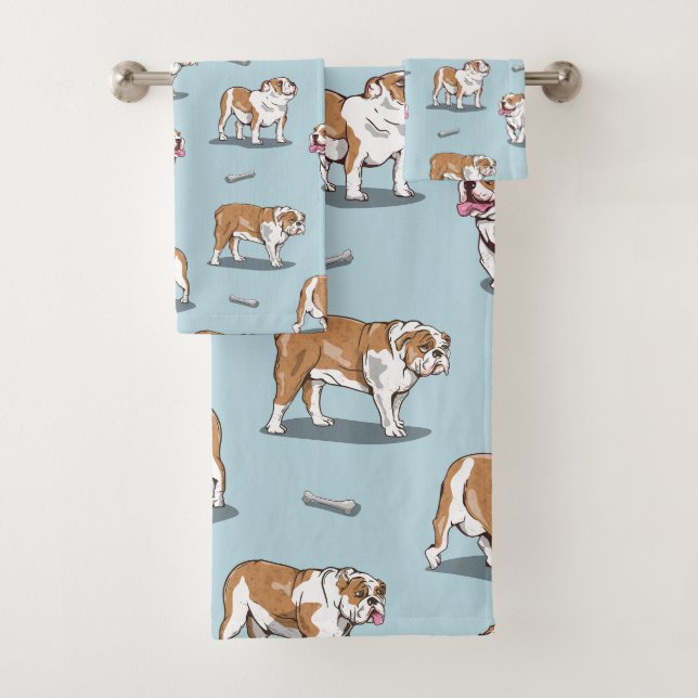 Conjunto De Toalhas Padrão de buldogue inglês (Insitu)