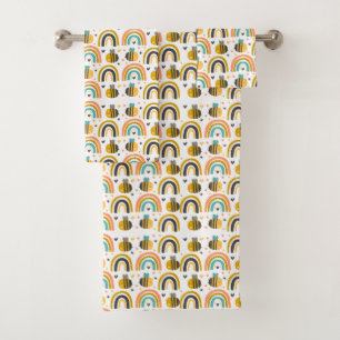 Conjunto De Toalhas Padrão de Bumble Bee e Rainbows