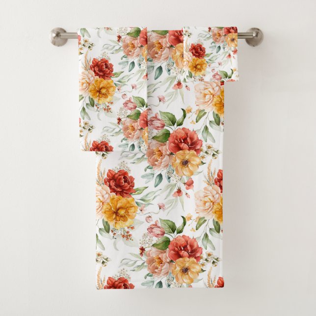 Conjunto De Toalhas Padrão de Buquê de Flor de Pêonias Vermelhas (Insitu)