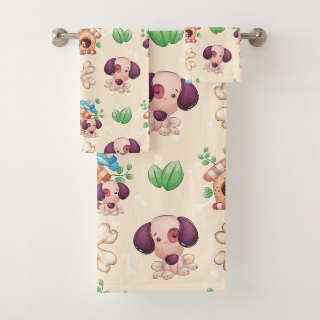 Conjunto De Toalhas Padrão de Cachorro Adorável (Insitu)