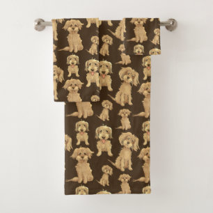 Conjunto De Toalhas Padrão de Cachorro Marrom labradoodle goldendoodle