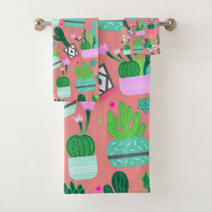 Conjunto De Toalhas Padrão de Cactus Rosa Rosa-Rosa-Gota-Sudoeste Dive