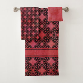 Conjunto De Toalhas Padrão de Cadeias de Diamantes Preto e Vermelho