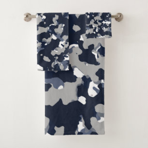 Conjunto De Toalhas Padrão de Camuflagem Azul Cinza Branco
