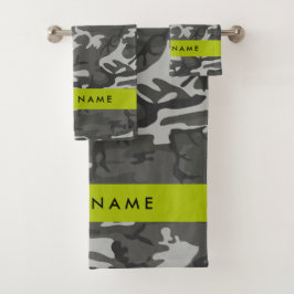 Conjunto De Toalhas Padrão de Camuflagem Cinza, Seu nome, Personalize