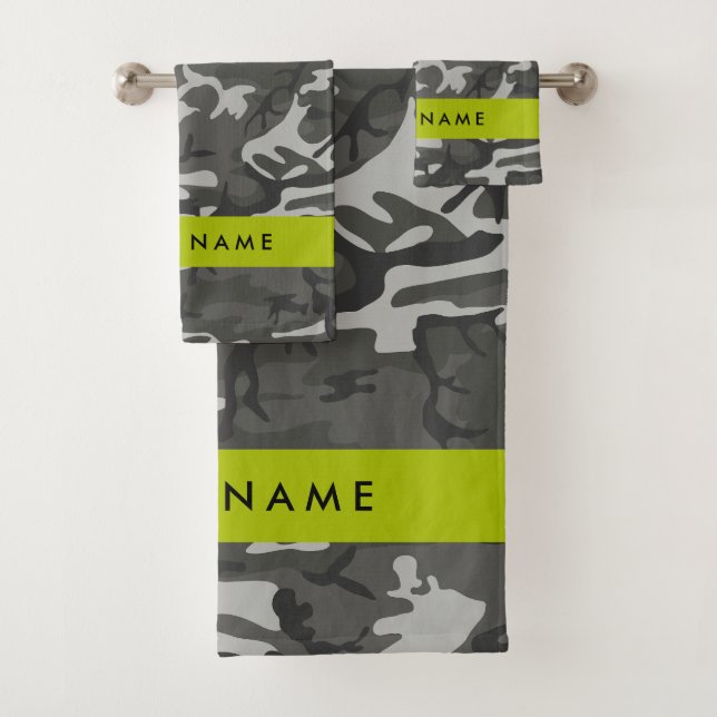 Conjunto De Toalhas Padrão de Camuflagem Cinza, Seu nome, Personalize (Insitu)