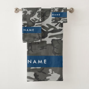 Conjunto De Toalhas Padrão de Camuflagem Cinza, Seu nome, Personalize