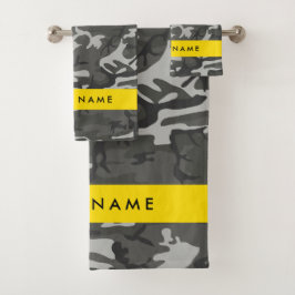 Conjunto De Toalhas Padrão de Camuflagem Cinza, Seu nome, Personalize