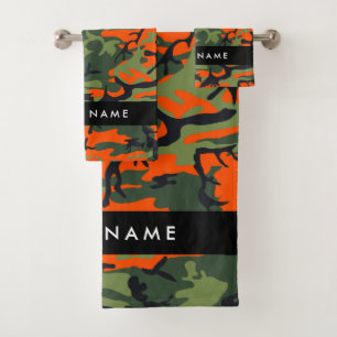 Conjunto De Toalhas Padrão de Camuflagem Laranja, Seu nome, Personaliz