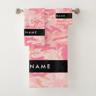 Conjunto De Toalhas Padrão de Camuflagem Rosa, Seu nome, Personalize