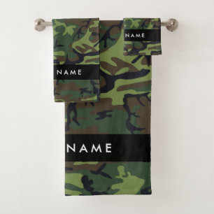 Conjunto De Toalhas Padrão de Camuflagem Verde, Seu nome, Personalizar