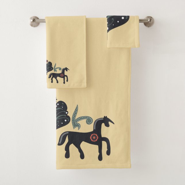 Conjunto De Toalhas Padrão de Cavalo Escandinavo Amarelo (Insitu)