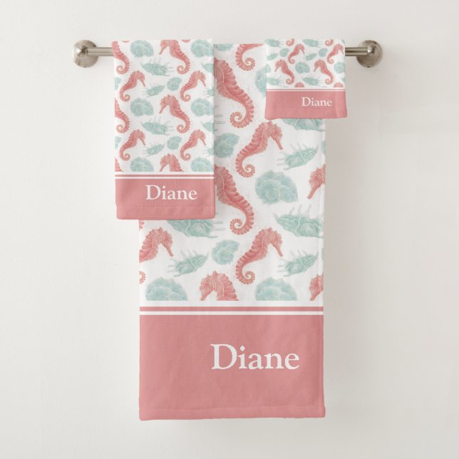 Conjunto De Toalhas Padrão de Célula do Oceano de Aquarela com Nome Ro (Insitu)