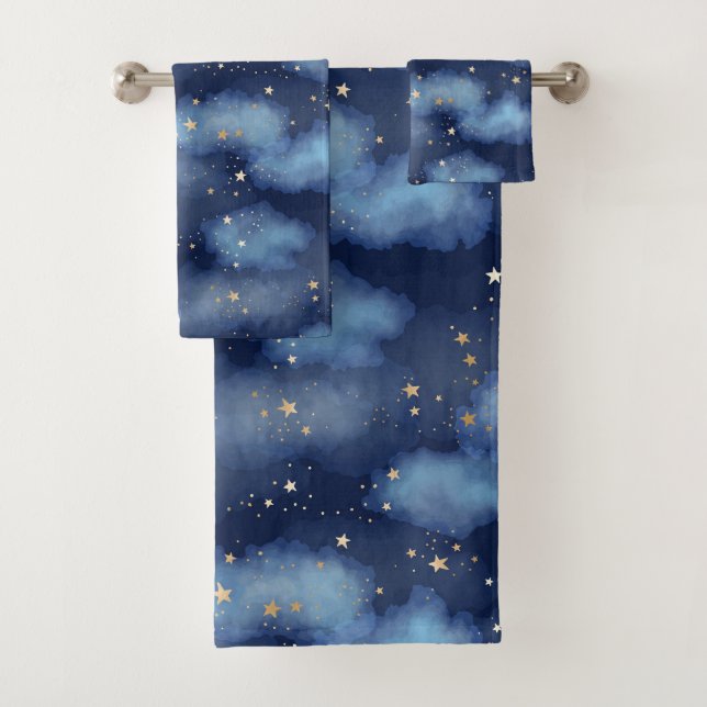 Conjunto De Toalhas Padrão de Céu Azul Escuro das Estrelas Douradas da (Insitu)