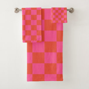 Conjunto De Toalhas Padrão de Checkboard verificado em rosa e laranja