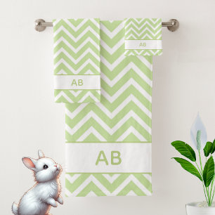 Conjunto De Toalhas Padrão de Chevron Elegante e Monograma em Verde Sa