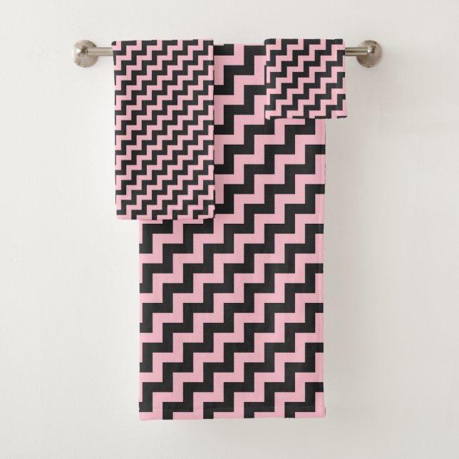 Conjunto De Toalhas padrão de chevron rosa e cinza (Insitu)