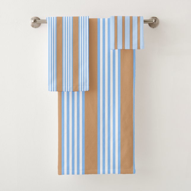 Conjunto De Toalhas Padrão de cinco faixas azul e branco com bronzeado (Insitu)