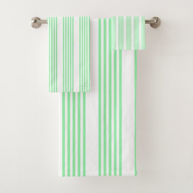 Conjunto De Toalhas Padrão de cinco faixas verde e branco (Insitu)