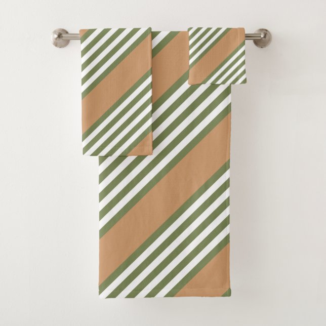 Conjunto De Toalhas Padrão de cinco faixas, verde-oliva e branco, com  (Insitu)