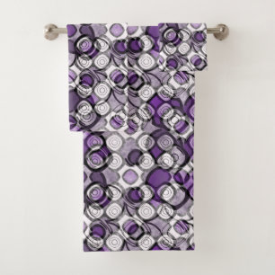 Conjunto De Toalhas Padrão de Círculo Abstrato Roxo, Cinza e Preto