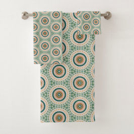 Conjunto De Toalhas Padrão de Círculo Boho Chic Verde Laranja e Azul