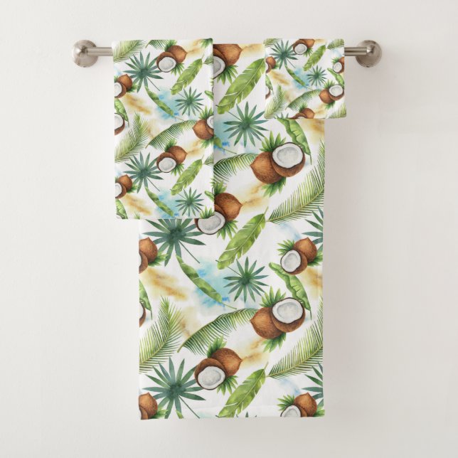 Conjunto De Toalhas Padrão de Coco Tropical de Aquarela (Insitu)