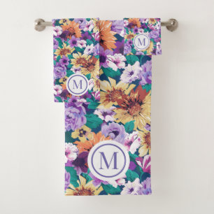 Conjunto De Toalhas Padrão de colagem de flores coloridas de verão