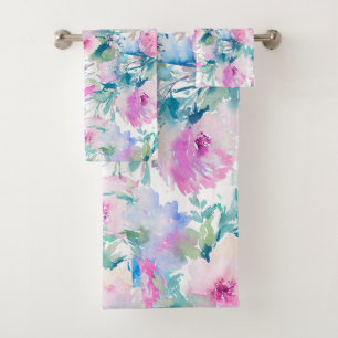 Conjunto De Toalhas Padrão de colagem de flores rosa e azuis