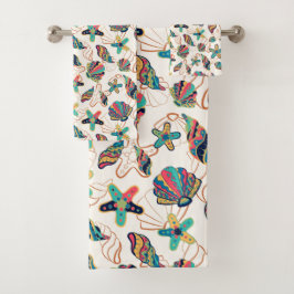 Conjunto De Toalhas Padrão de conchas coloridas